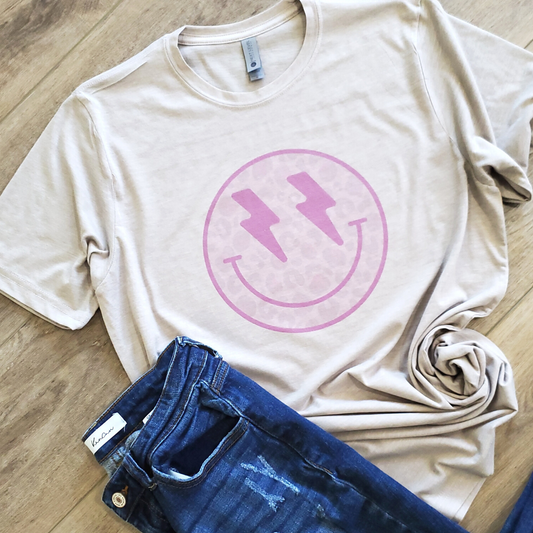 Leopard and Lightning Smiley Graphic Tee